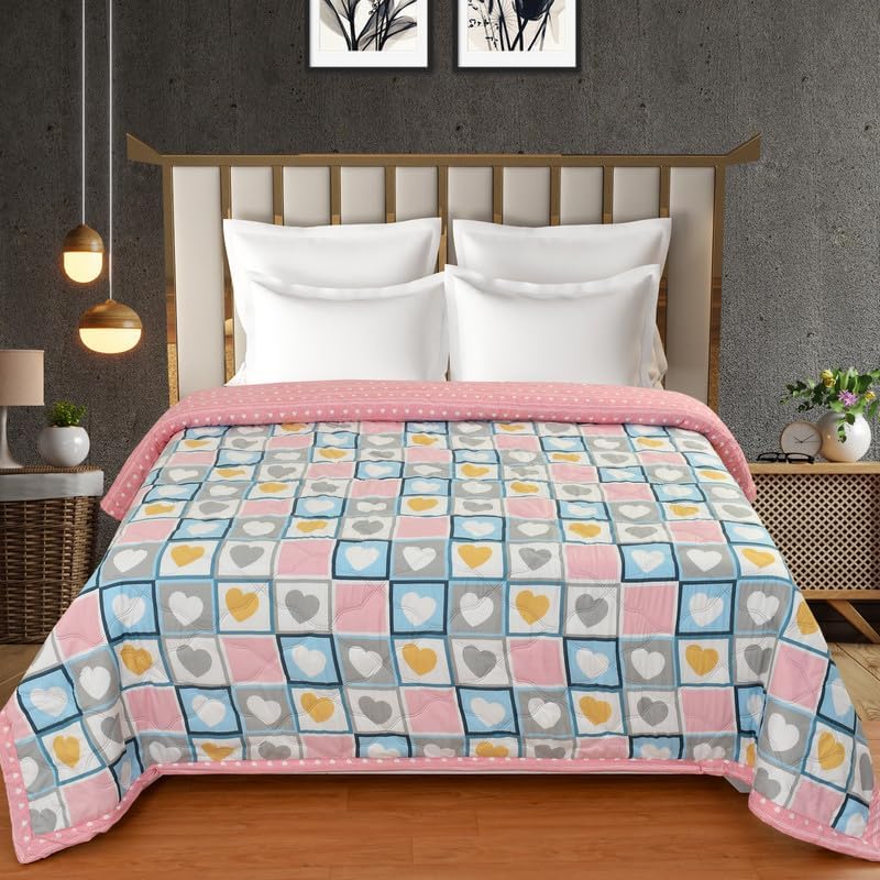 Innovative Edge 280 TC Quilted 100% Cotton Bedsheet for King Size Double Bed | Supersoft All-Season Flat Bedcover | Premium Bedding Set with 2 Pillow Covers | Modern Heart Design