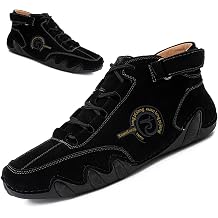 Lossarye Mens Italian Handmade Chukka Boots Adjustable Waterproof Non-Slip Outdoor Casual Walking Sneakers Leather Driving Beck Shoes Fashion High Boots