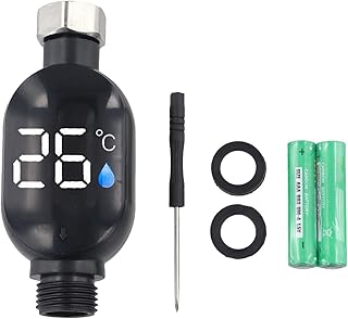LED-Duschthermometer mit digitaler Temperaturanzeige, 0 °C bis 99 °C, Edelstahl, Wassertemperaturanzeige für Badesicherheit, einfache Installation auf 1,27 cm Rohr und Duschkopf, Schwarzgrau