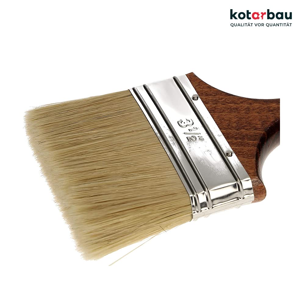 KOTARBAU® Juego de 10 brochas Planas con cerdas Naturales, 90 mm, Pincel para Pintura, Barniz o Esmalte, Brocha con Mango de Madera, Acabado Suave y Uniforme, 10 Unidades