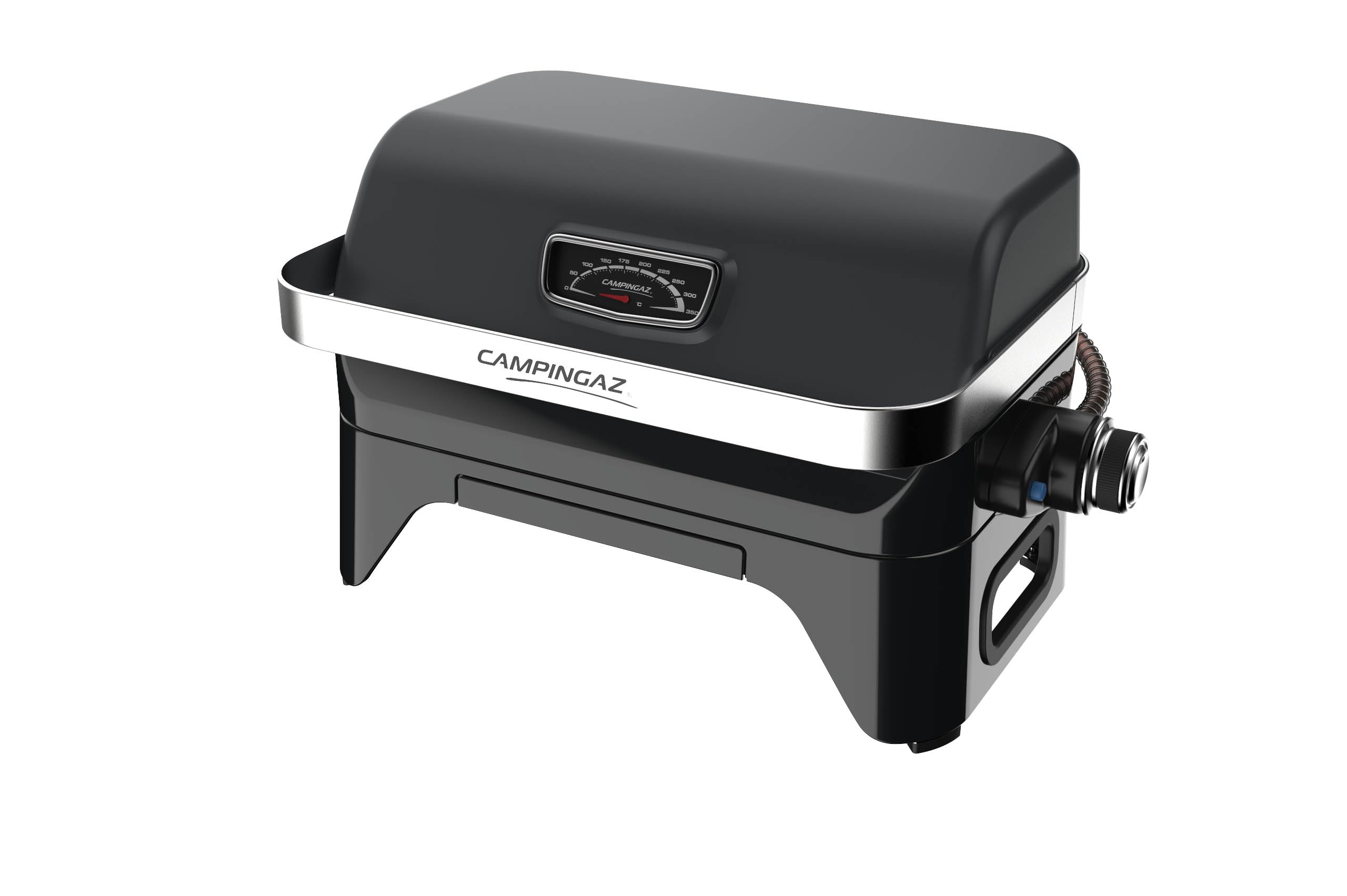 CAMPINGAZ Attitude2go Barbecue à gaz avec couvercle portable pour balcon, barbecue de camping avec thermomètre et grill en fonte, fonctionne avec des bouteilles de gaz standard