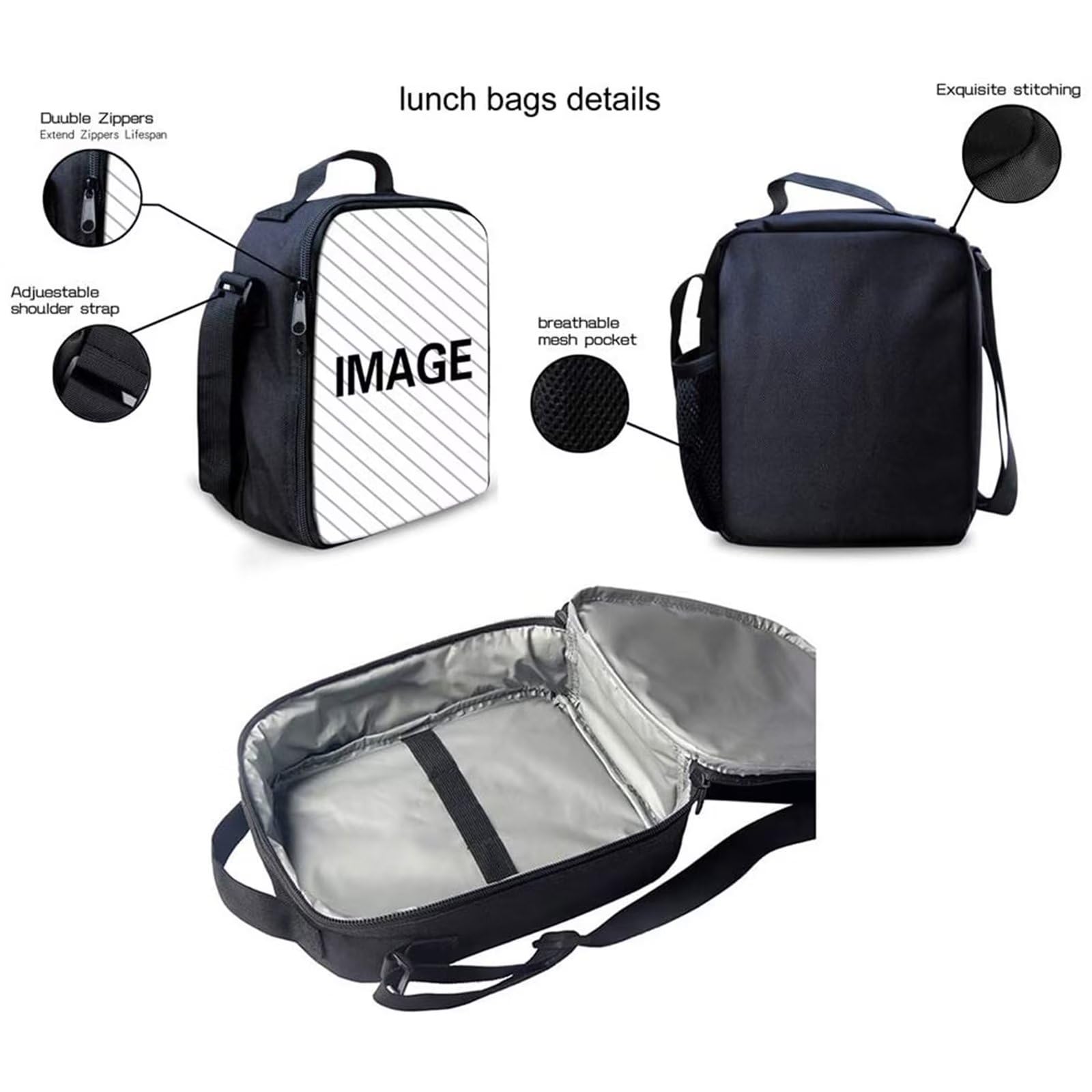 POLERO Juego de 3 bolsas escolares con impresión 3D para el almuerzo, estuche para lápices, Caballo Negro, Talla única, Mochila infantil