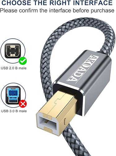 Miniatura 2 de AkoaDa Cable de impresora USB 2.0 de 20 pies, USB tipo A macho a B macho, cable de escáner de alta velocidad compatible con HP, Canon, Dell, Epson,