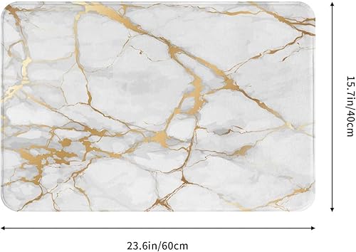 Miniatura 3 de Alfombra de baño moderna y sencilla con diseño de mármol blanco y gris, antideslizante, lavable a máquina, con textura de tira dorada, alfombras de