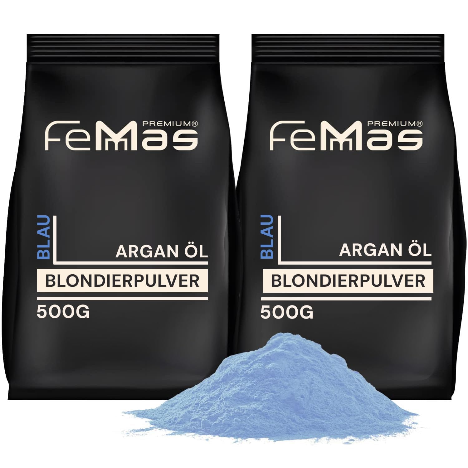 FemMas poudre décolorante bleue 1000g I Avec technologie Plex et huile d'argan I Blondissement uniforme I Ultra fort et sans poussière I Blanchiment cheveux pour des éclaircissements jusqu'à 9 nuances