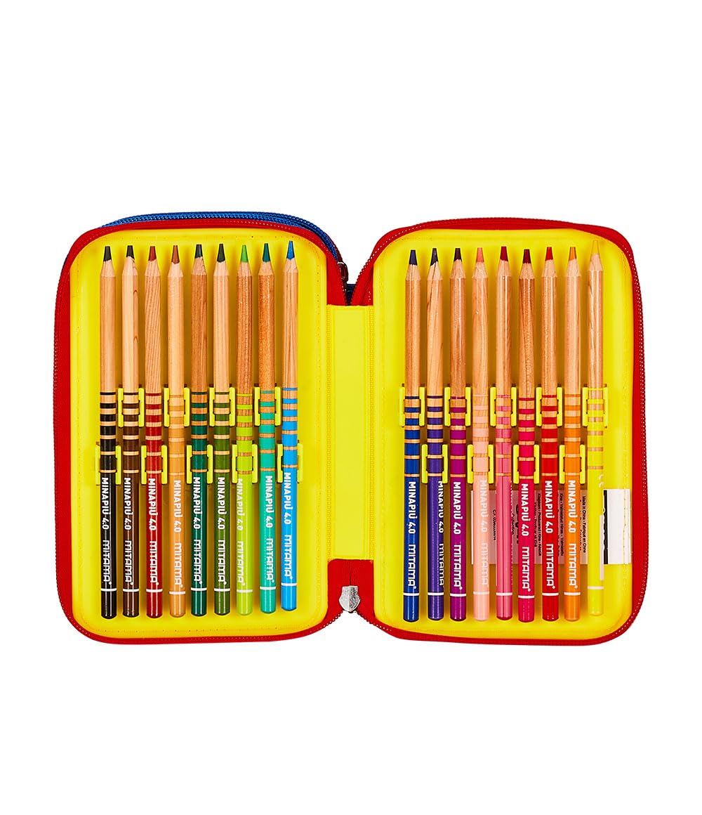Seven Pen Pad Federmäppchen, Mäppchen, Mehrfarbig, Federtasche für Schreibwaren, Etui mit Stiften, Kugelschreiber, & mehr, 3 Fächer, Mädchen & Jungen, Schule - Grundschule, rot-blau
