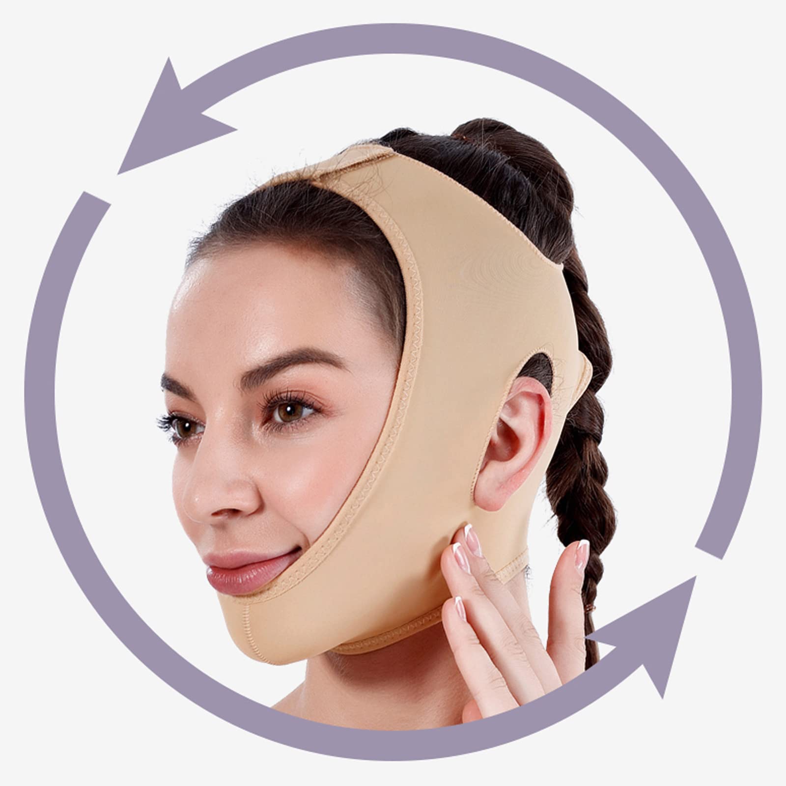 DZQUY Correa Reductora De Mentón Doble para Adelgazar La Cara Cinturón Elevación Línea En V Cinturón Reafirmante para El Cuello Estiramiento Facial para Mujeres,Flesh,M