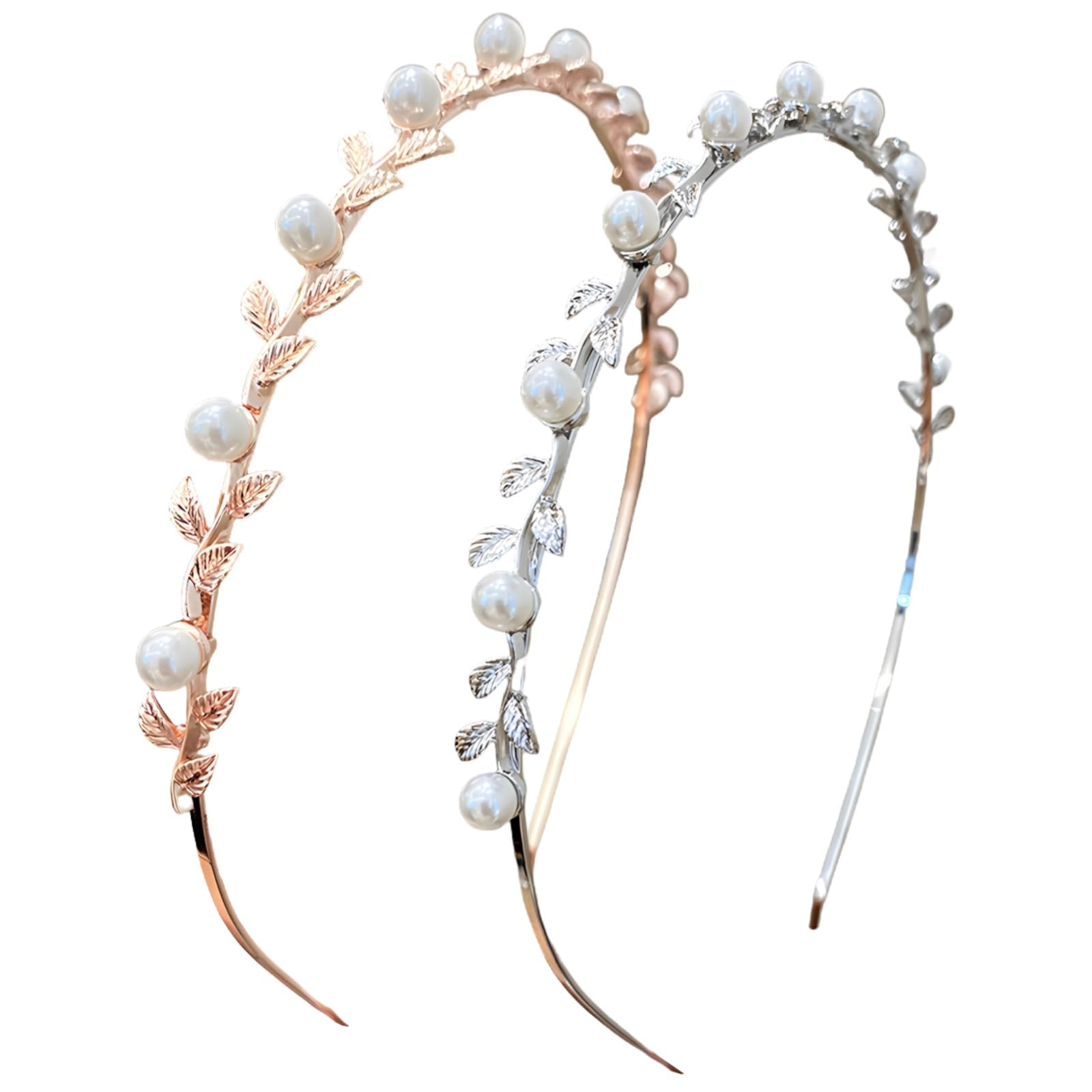 2 Stk. Blumen-Perlen-Haarreif für Hochzeit, Haaraccessoire, verstellbarer Metall-Kopfschmuck in Silber und Roségold, passend für Blumenmädchen und besondere Anlässe, mit zartem Blütendesign