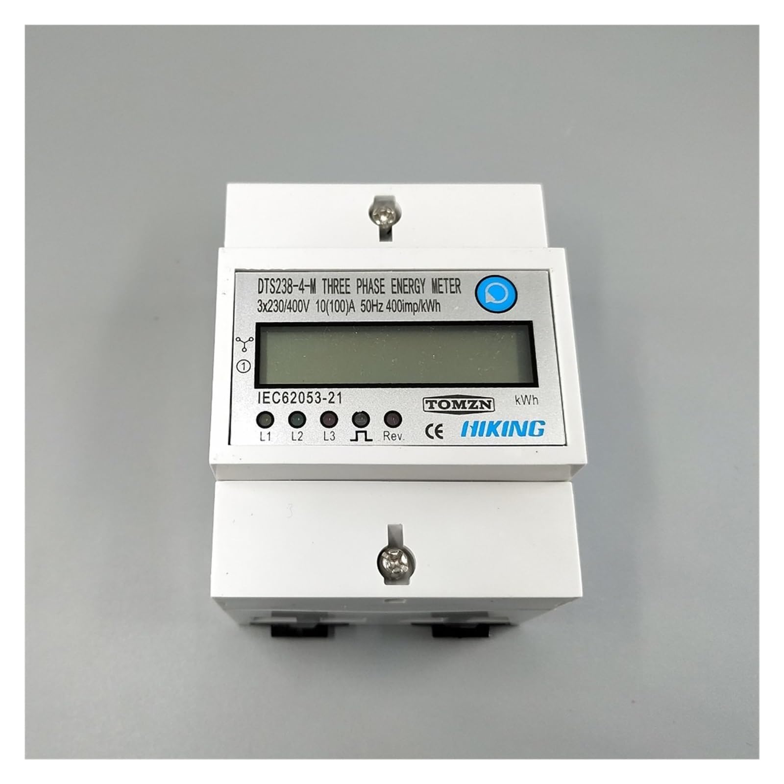 Medidor de energía trifásico sobre riel 4P 100A para redes de 120V a 400V con pantalla LCD