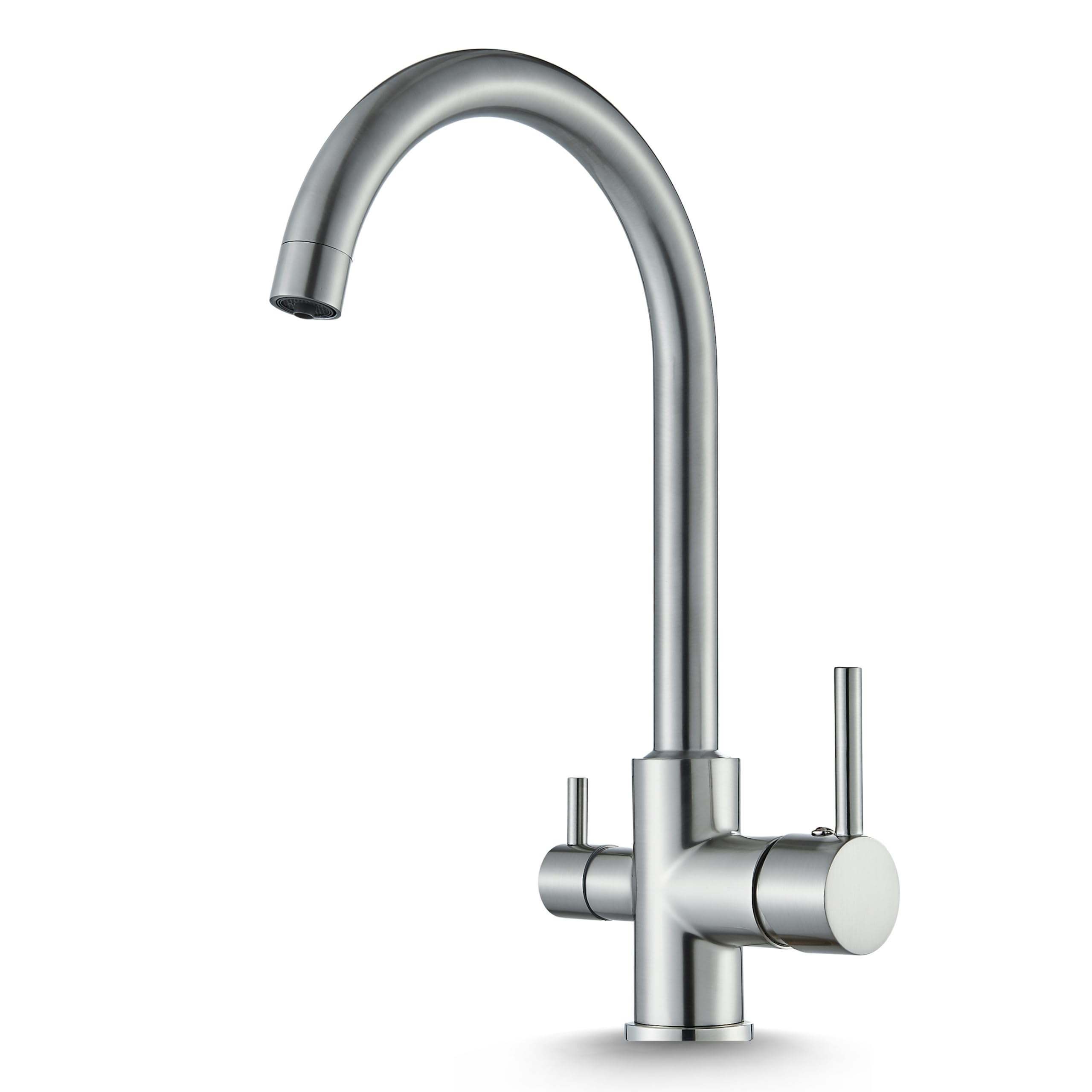 Ari - Rubinetto da cucina a 3 vie, rubinetto per lavello, rubinetto per acqua potabile, in acciaio inox, orientabile a sinistra