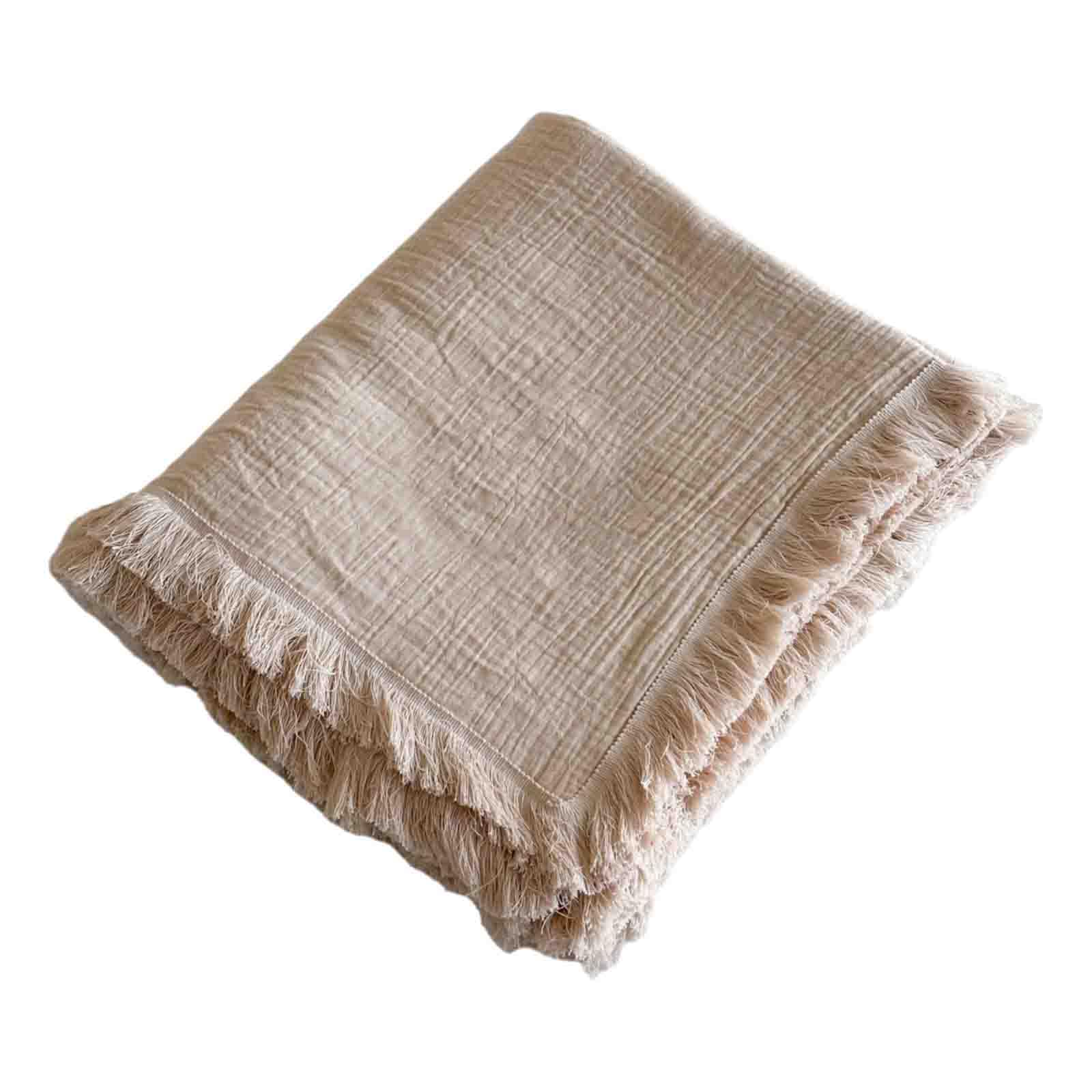 JUSHZ Plaid Matrimoniale Coperta Plaid Divano Blanket Letto Singolo Estivo Cotone Primaverile Letto Singolo Coperta Termica Estiva Divano Scaldaletto (Beige,50x150cm)