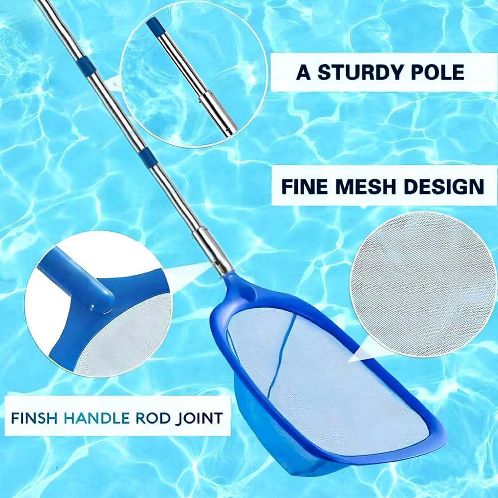Pool Kescher mit Teleskopstange, PoolKescher mit Poolbürste, Teichkescher Feinmaschig, Laubkescher, Pool Reinigungsset für Schwimmbad, Spas,Teich,Whirlpools,Planschbecken (220cm)