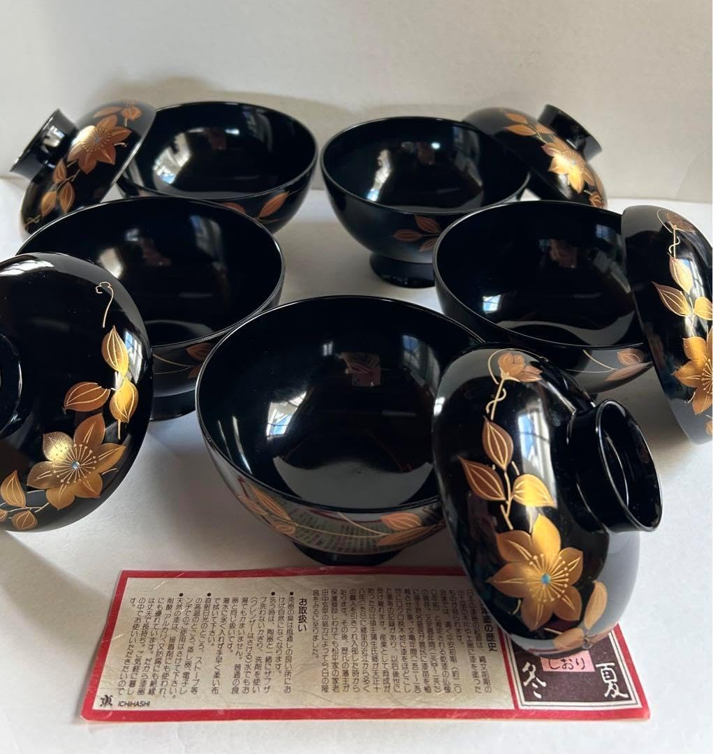 新品 会津塗 祥高作 蓋付椀 5客 雑煮椀 漆器 黒鉄線 金彩 蒔絵 桐箱入 会津塗 祥高作 蓋付椀 5客 雑煮椀 漆器 黒鉄線 金彩 蒔絵 桐箱入