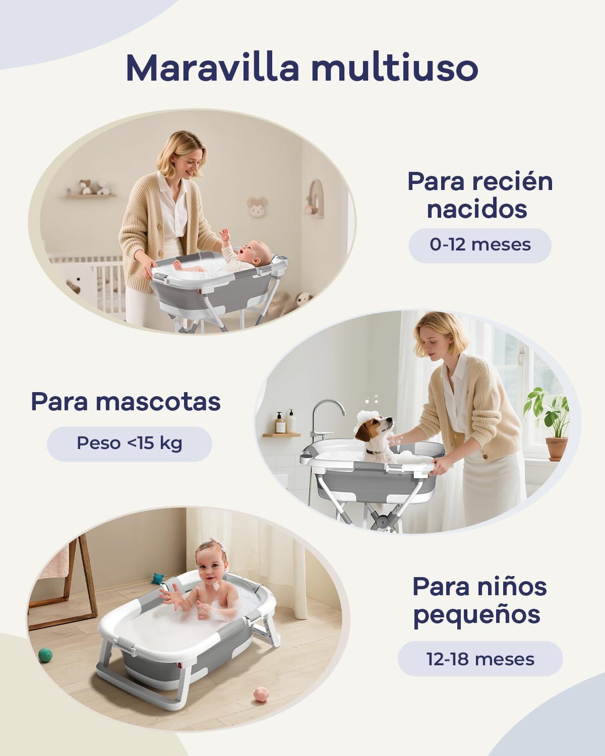 Bañera plegable 2 en 1 con soporte, bañera para bebé con red de soporte de baño, adecuada para recién nacidos y niños pequeños, diseño plegable y multiusos para almacenamiento, ideal para viajes y