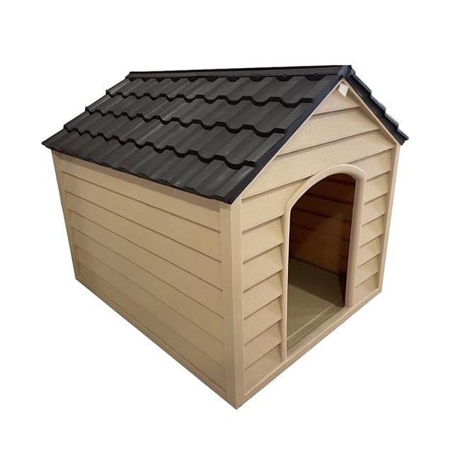 Foto 2 de 2 de Caseta de plástico para mascotas, uso exterior, color marrón