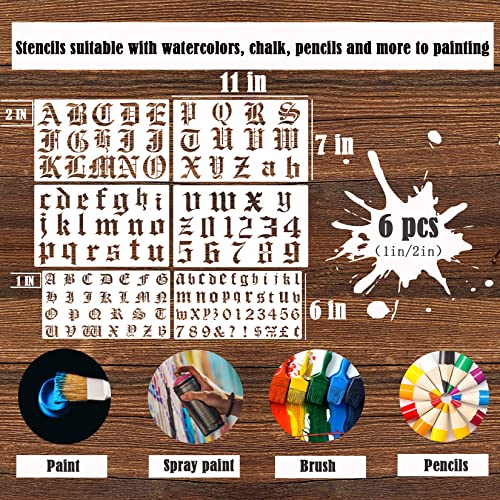 6 Pcs Old English Stencil 2 Inch Letters Number Template Reusable Gothic Calligraphy Stencils Letters for Painting Drawing Cutting Lettering on Wood Vinyl DIY Crafts Scrapbook (Old English)