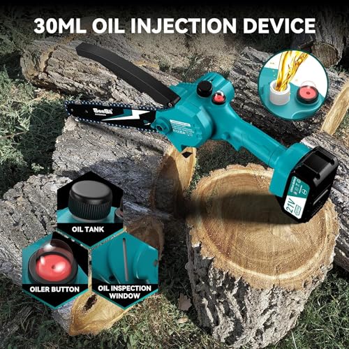 8 Zoll Mini Kettensäge mit Akku 8000mAh, Seesii Mini Kettensäge Elektro mit Automatischer Öler und 2 Akku 4000mAh, Handkettensäge Akku für Gartenscheren Astschere... – Bild 6
