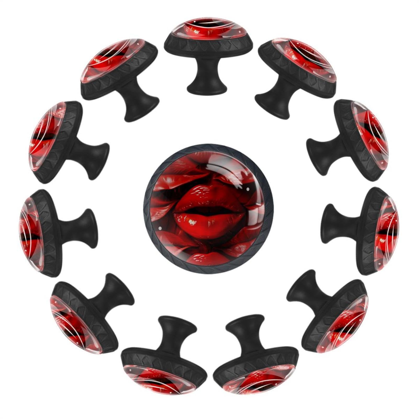 Lot de 12 boutons de tiroir ronds en cristal motif lèvres rouges