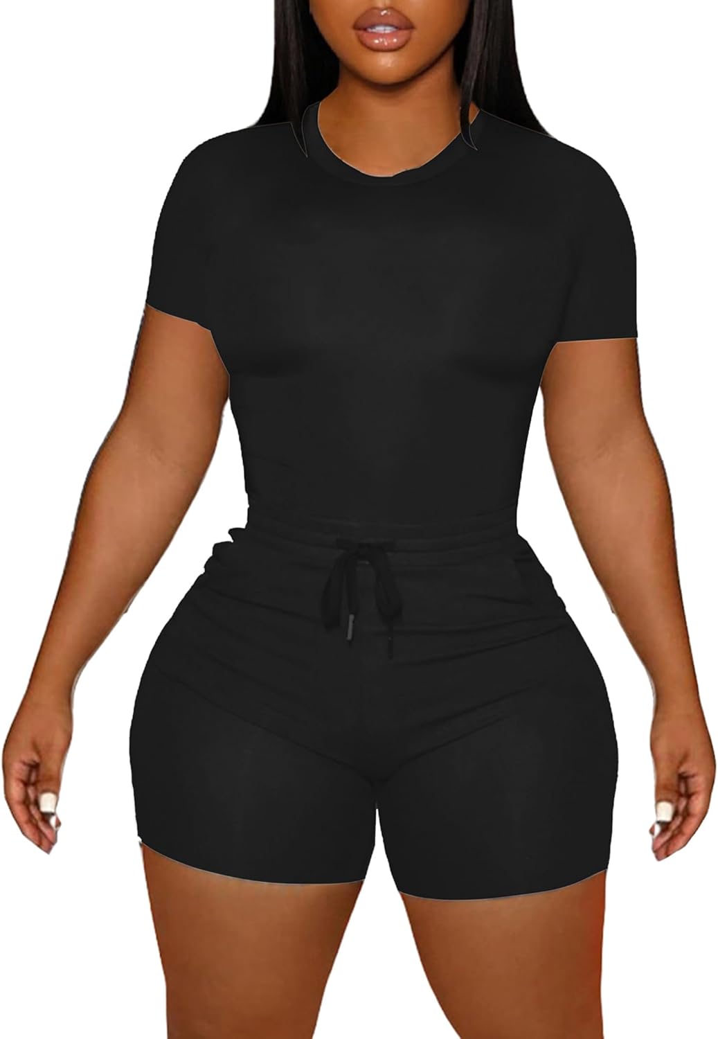 Womens summer 2 piece outfits skinny shorts tracksuit sets.