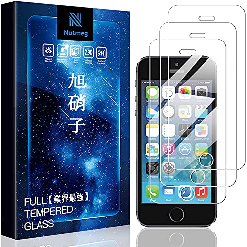for iPhone5/5S/SE フィルムfor iPhone SE / 5S / 5 / 5C 強化ガラス ガラスフィルム 防塵 耐衝撃 簡単貼付 全面保護 硬度9H 指紋防止 飛散防止 高透過率 高感度タッチ ラウンドエッジ加工 液晶保護フィルム nutmeg
