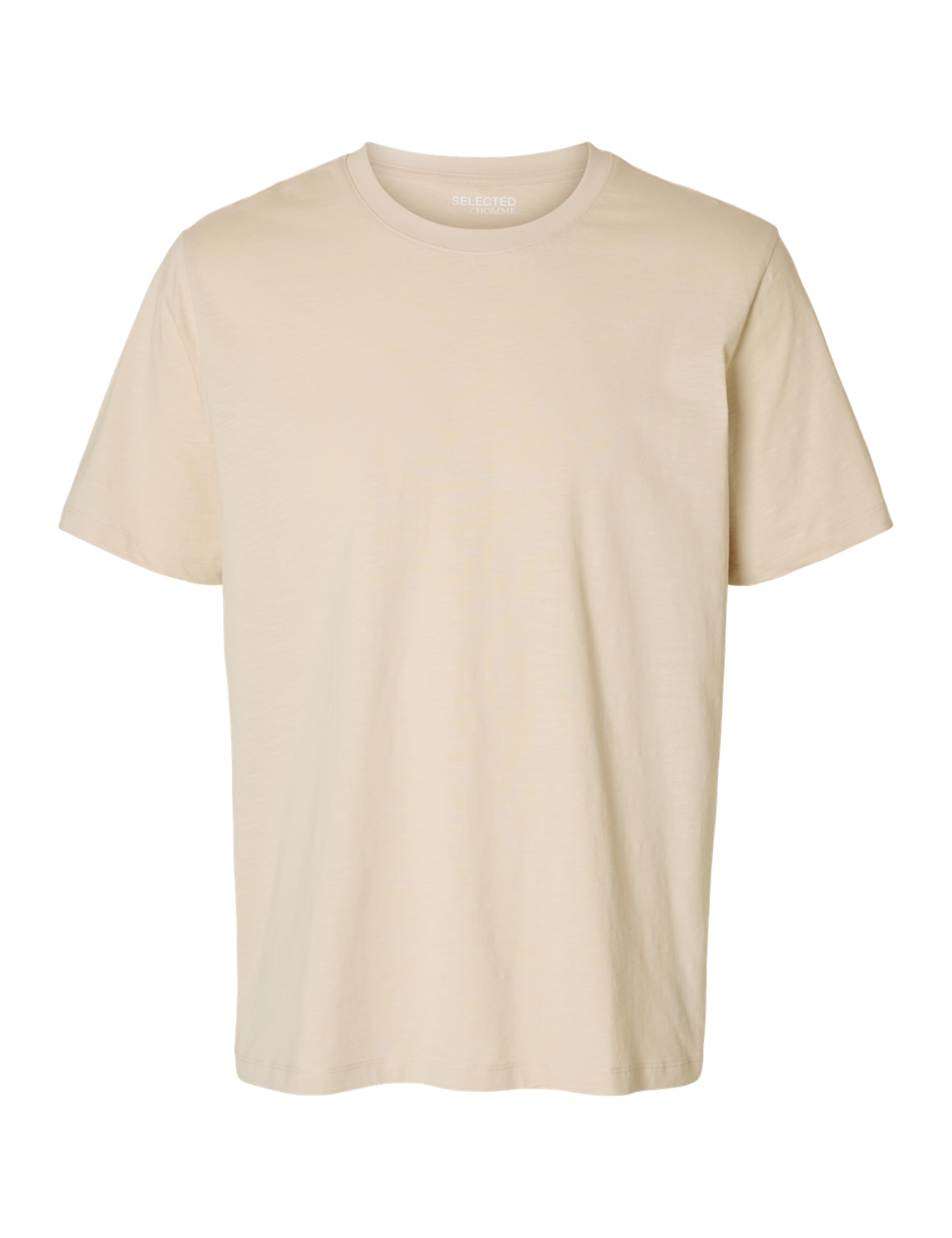 SELECTED HOMME Men's Slhaspen Slub SS O-Neck Tee Noos T-Shirt, Oatmeal, S