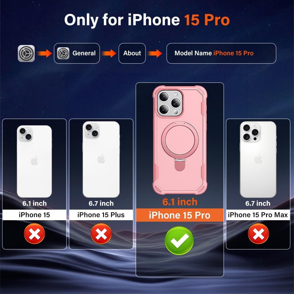 CHAOFEnG Designed for iPhone 15 Pro Case with Magnetic Stand [Military Drop Protection][Compatible with Magnet] Shockproof 15 Pro Phone Case with Ring Holder, Pink