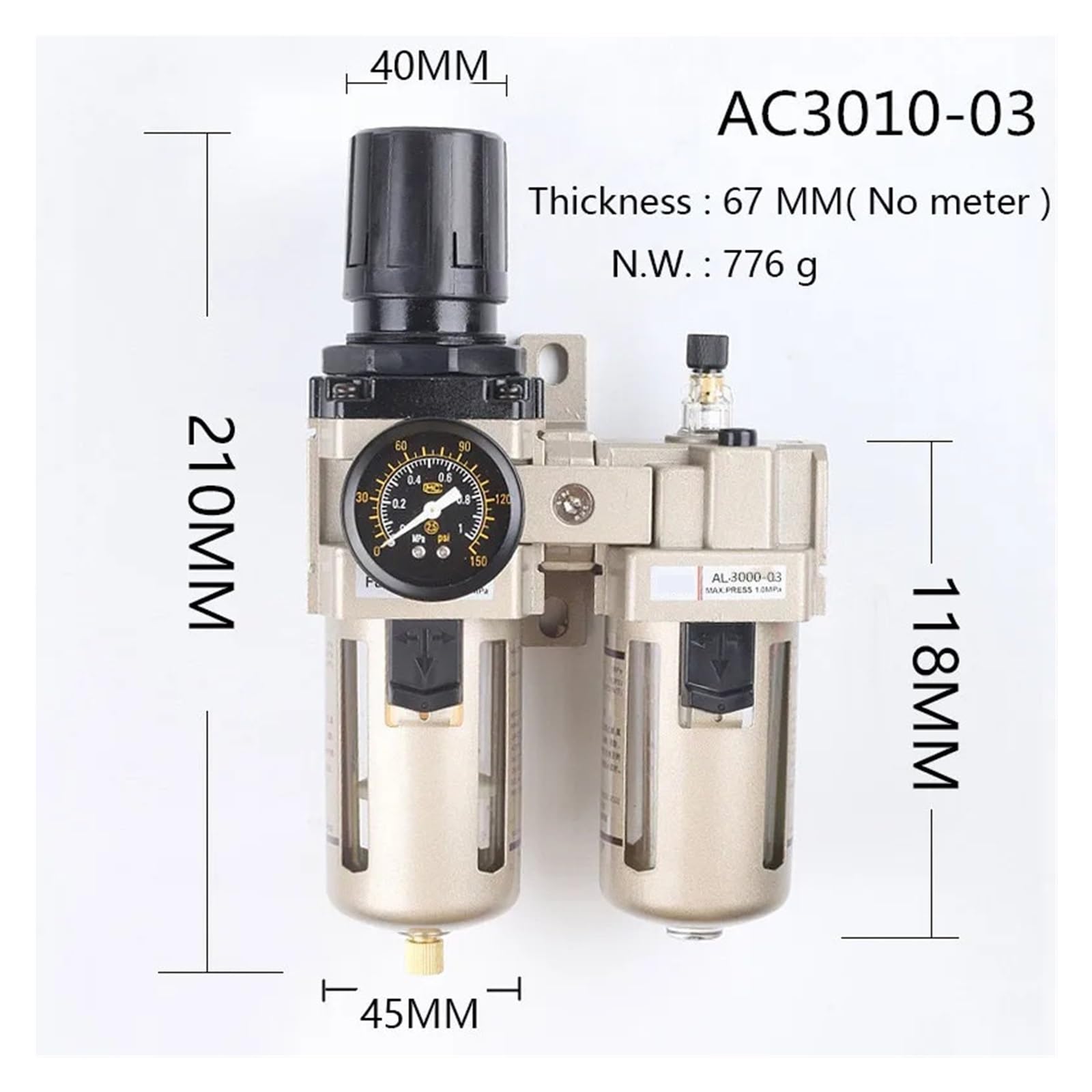 AC3010-03 FRL traitement de la source d'air filtre à air comprimé régulateur de pression lubrificateur