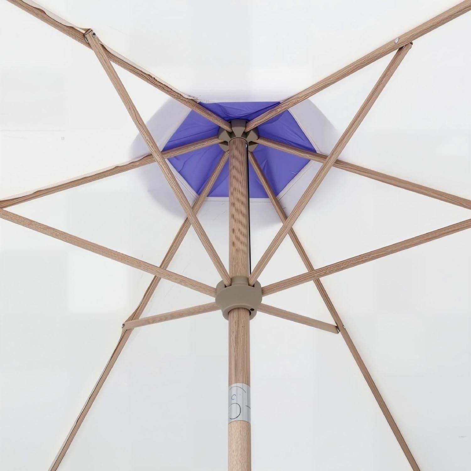 Tempera 9ft Beige Spliced Purple Tassels Scallop Patio umbrella,Outdoor Table Market Umbrellas with Crank & Pust Button Tilt, Wood Color Pole and 8 Steel Ribs