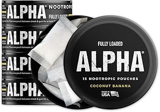 Fully Loaded Alpha Nootropic Pouches (Coconut Banana) - 5 Cans - 15 Pouches per can - Effective Nootropic Delivery, Nic Pouch Replacement - Faster Absorption, Alpha GPC, L-Tyrosine, GABA