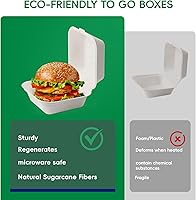 Vista 7 de JOLLY CHEF Clamshell - Recipientes de comida para llevar, 6 x 6 pulgadas, paquete de 200 recipientes desechables, cajas de caña de azúcar