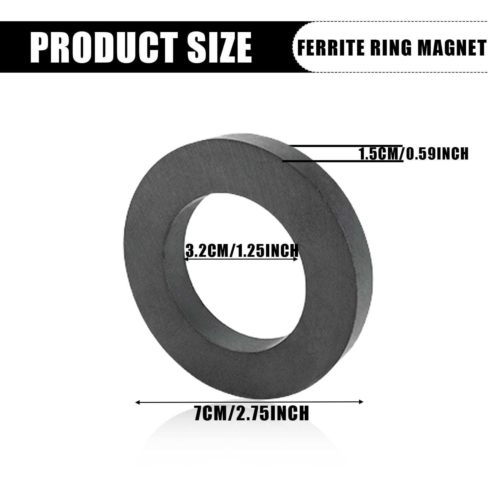 Aicharynic Lot de 2 anneaux magnétiques, Ø 70 mm x 32 mm x 15 mm en ferrite avec trou, anneau magnétique résistant avec anneau perforé, pour industrie, bricolage, projets scientifiques