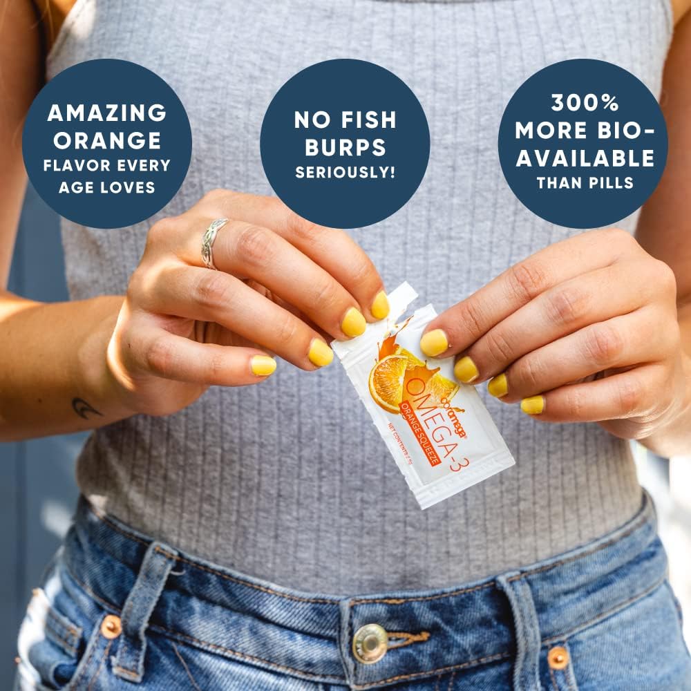 Coromega Omega 3 Fish Oil Supplement, 650mg of Omega-3s with 3X Better Absorption Than Softgels, Orange Flavor, 120 Single Serve Squeeze Packets : Health & Household