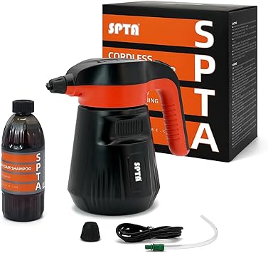 بخاخ رغوة الضغط SPTA، بخاخ صابون كهربائي مضغوط سعة 2.25 لتر/76 أونصة، بخاخ رغوة السيارة، بخاخ مضخة لاسلكية، رغوة غسالة ضغط غسيل السيارات مع شامبو سعة 500 مل للتفاصيل