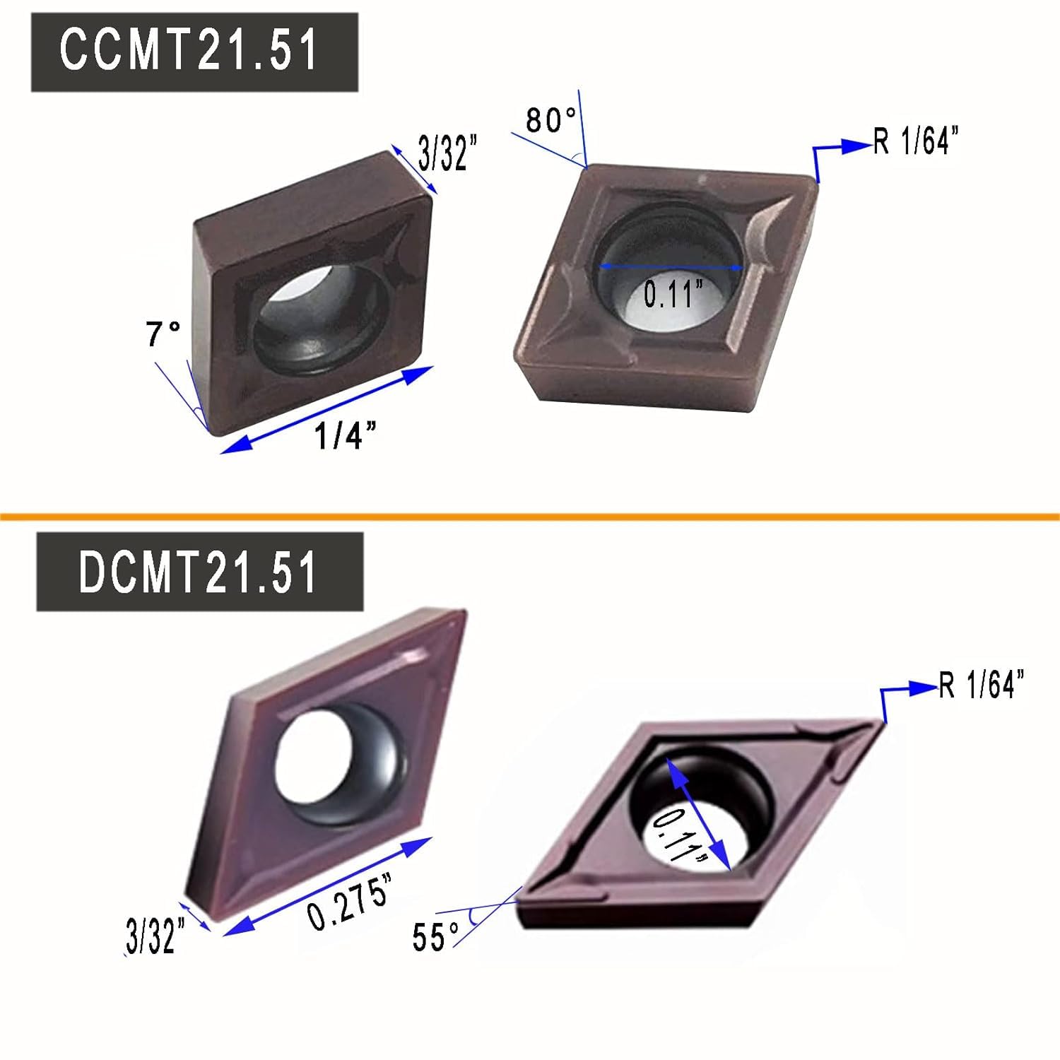 CCMT21.51 CCMT060204 DCMT21.51 DCMT070204 - Inserti in metallo duro, inserto CCMT, inserti di ricambio per tornio rivestito in mutilstrato, 20 pezzi (DCMT21.51 + CCMT21.51)