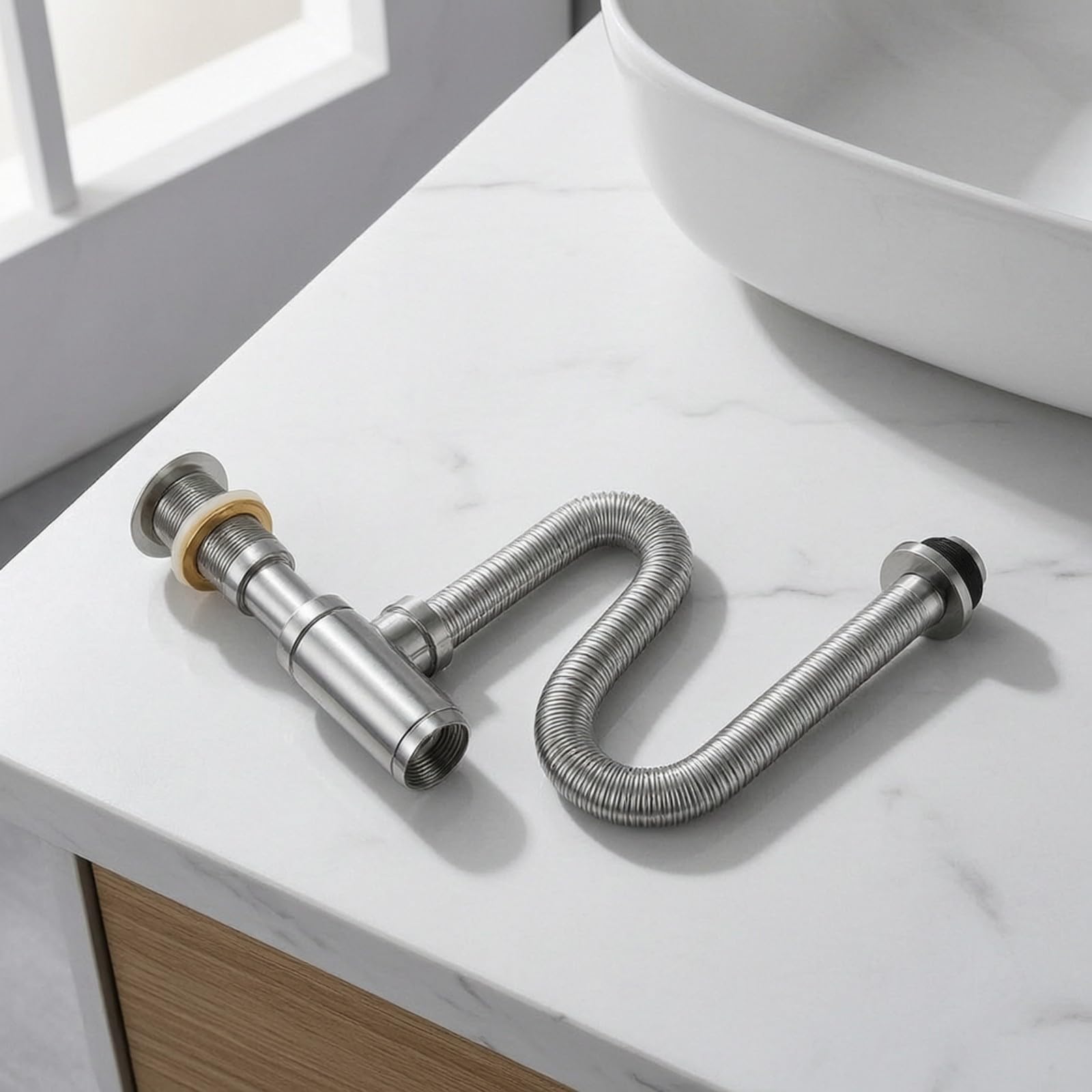 Amagogo Piletta di Scarico Durevole Idraulica | Design Compatto Salvaspazio, Sifone con Tubo Corrugato, Adattabile, Tubo Corrugato di Scarico, per Lavabo, Idraulici, Senza