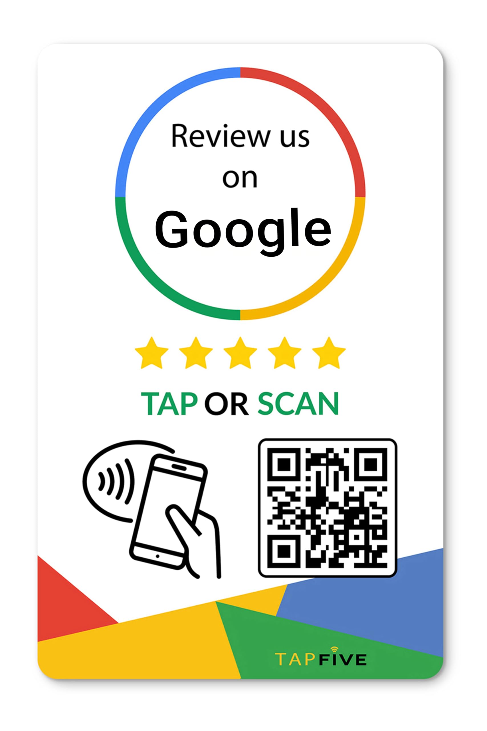 TapFive NFC Business Review Card – Compatible with Google Reviews – Reusable Smart Tap & QR – Works with All Phones – Contactless Customer Feedback Tool – (1 Card Pack)