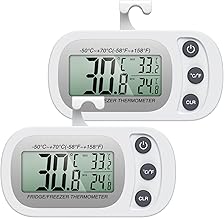 Upgraded AMIR Refrigerator Thermometer, Waterproof Mini Freezer Thermometer, Digital Thermometer with Hook, LCD Display, ℃/℉ Switch + Max/Min Record, for Kitchen, Home, Restaurants, 2 Pack