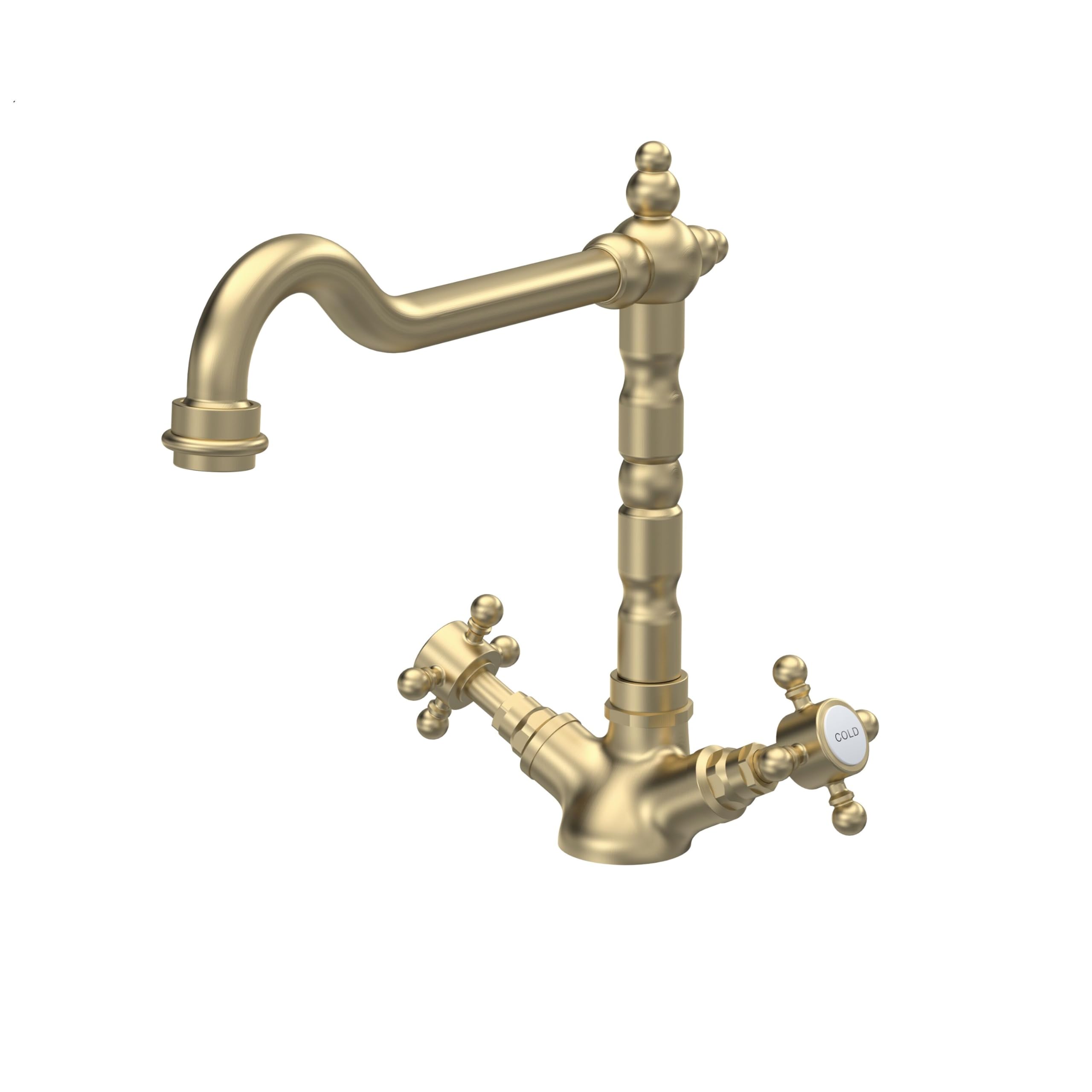 Balterley Brushed Brass Kitchen Tap With Dual Crosshead Handles, Mono Kitchen Mixer Tap, Mono Mixer Taps For Sink, French Classic Design Taps For Sink - 190 X 230 X 240Mm (Brushed Brass)