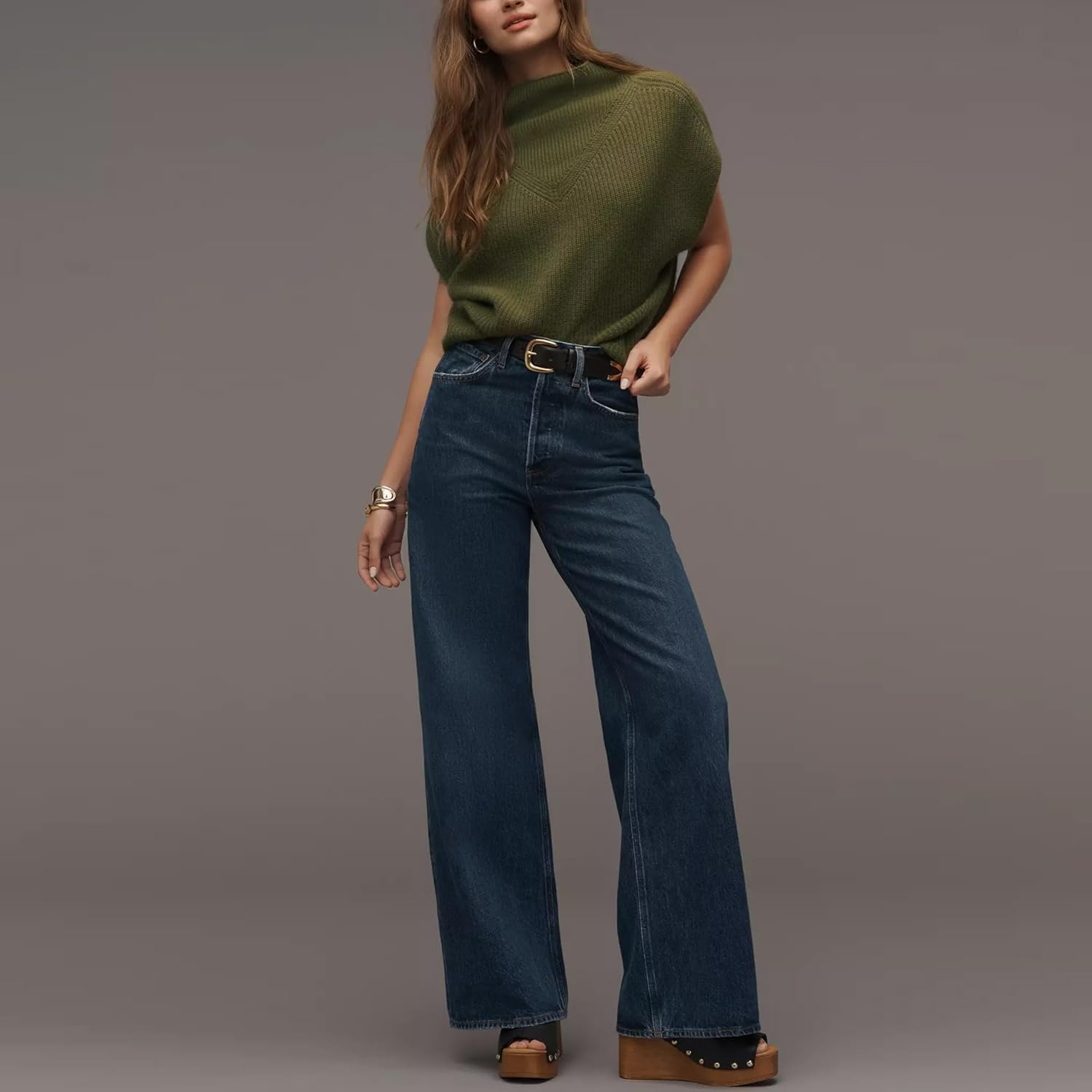 Women Mock Neck Sleeveless Sweater Vest Oversized Ribbed Knit Pullover Fall Casual Business Tank Top - Image 5