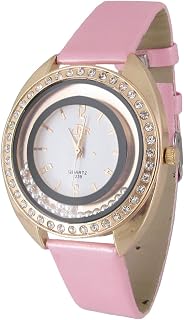 Qtqgoitem Women Pink Perforated Band Button Adjustable Faux Rhinestone Decor Watch (Model: ae1 10b ed0 a82 676)