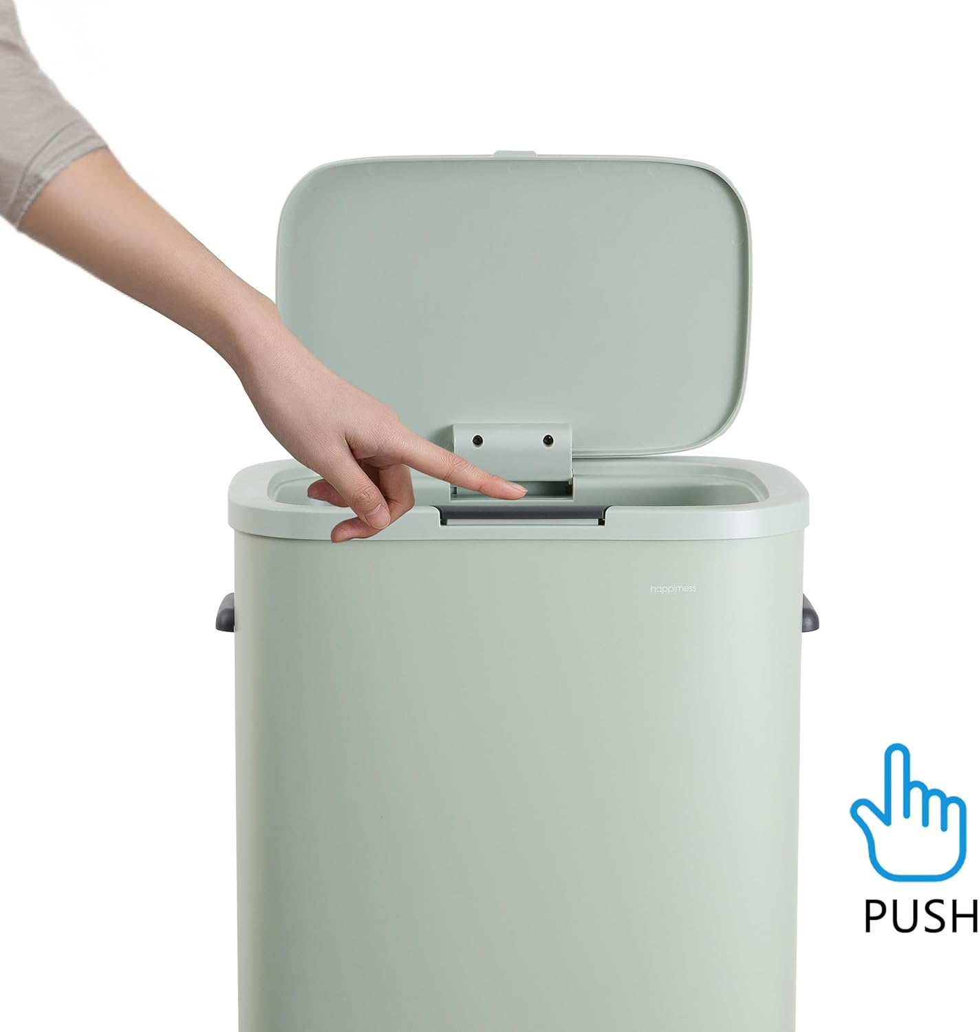 happimess HPM1017E Tammi Kitchen 14.5-Gallon Slim Metal Push Button Trash Can for Home, Kitchen, Laundry Room, Office, Bedroom, Bathroom, Pistachio Gelato