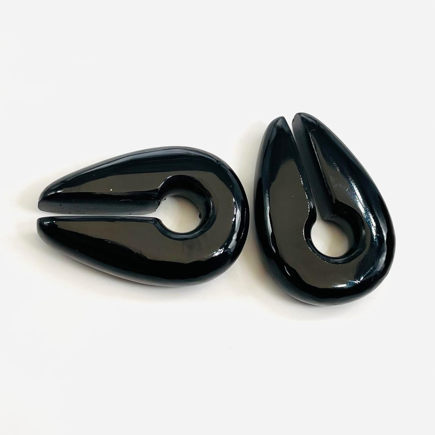 Uni Craft Pair of Natural Black Obsidian Gemstone Naga Body Piercing Ear Weights Keyhole Gauges