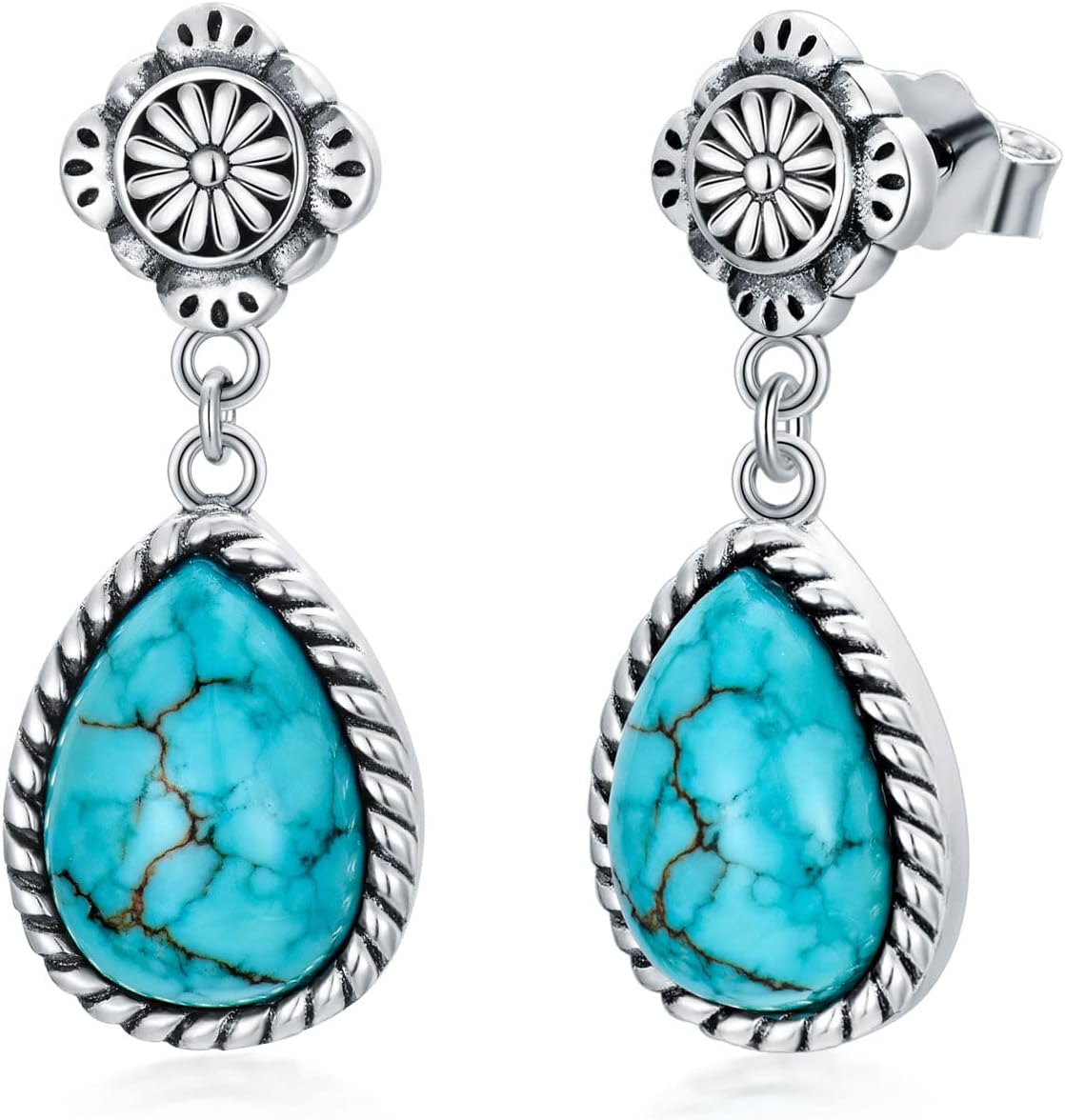 Genuine Turquoise/Lapis Lazuli/Black Onyx/Red Agate Dangle Earrings for Women Sterling Silver Natural Gemstone Western Earrings Navajo Jewelry Gift for Her