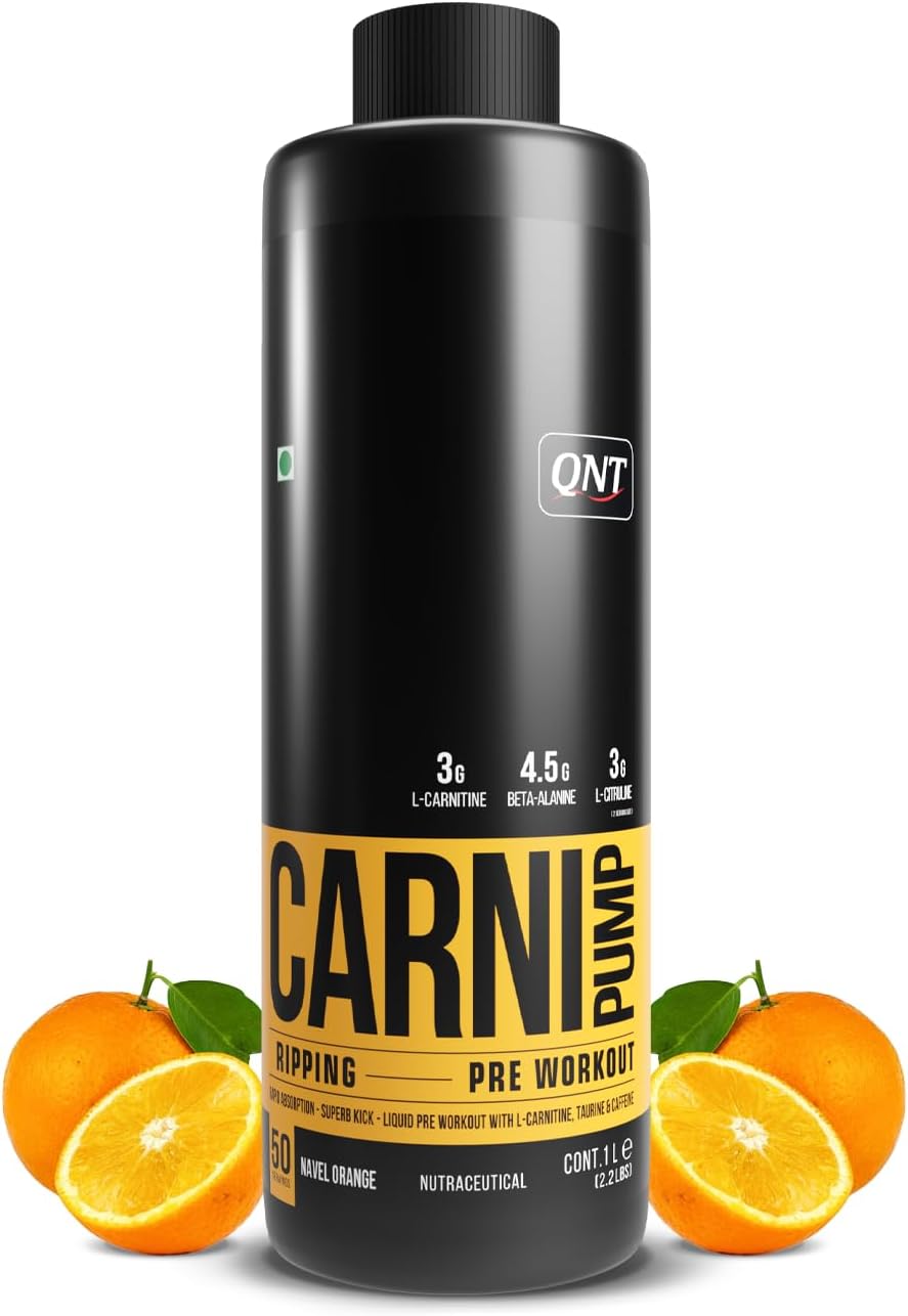 - CARNIPUMP, Fat Loss Liquid Pre-Workout|Navel Orange, 1L|Instant Energy Drink|Supports Muscle Gain & Fast Muscle Recovery, 1 count, 50 servings
