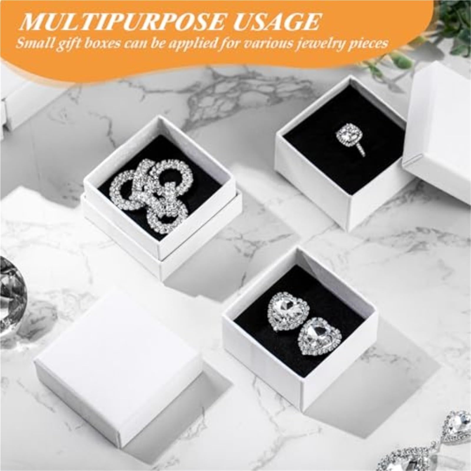 Cajas de cartón para joyas, 200 unidades, cajas de regalo de cartón, anillos y aretes, caja cuadrada de papel kraft con inserto de espuma para embalaje, color blanco