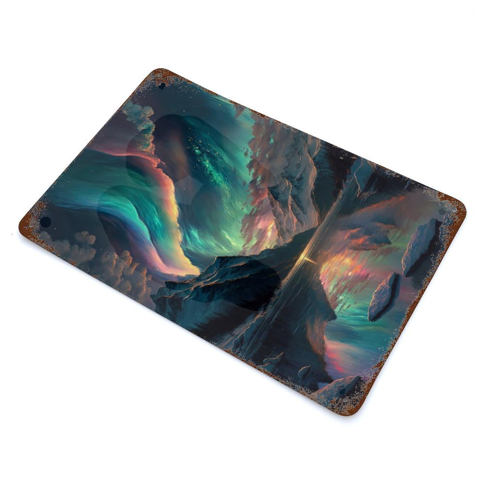 Colourful Aurora Borealis Rust Effect Tin Sign 11.8"x7.9", Ideal for Cafe, Home Bar And Lounge Decor