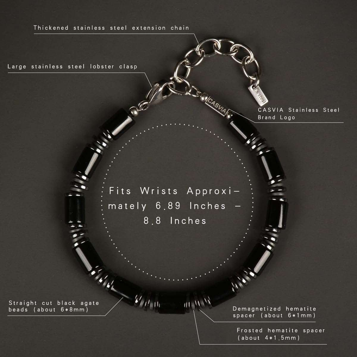 Chakra Protection Mens Bracelet with Black Agate and Hematite, Matched with Thickened Stainless Steel Adjustable Chain Ideal Mens Jewelry for Yourself Father and Friends Bracelets for men - Image 6