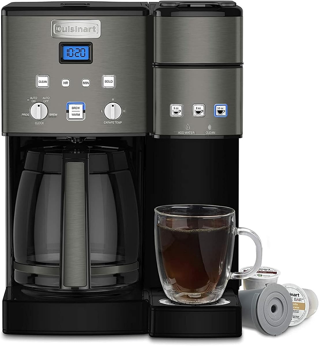 Cafetera, 12 tazas con 3 cafeteras de tamaño único, 6, 8, 12 oz, negro/acero inoxidable, SS-15BKSP1