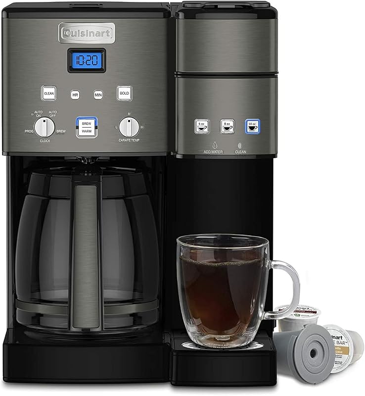 Cafetera, 12 tazas con 3 cafeteras de tamaño único, 6, 8, 12 oz, negro/acero inoxidable, SS-15BKSP1