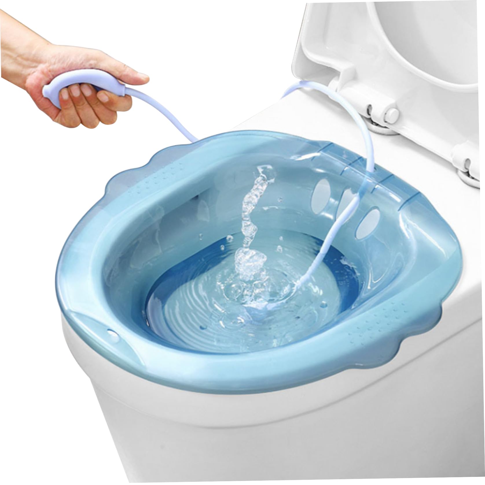 Sitz Bath - Bidé portátil sobre el inodoro con descarga antidesbordamiento, accesorio de bidé de gran capacidad para hemorroides en el hogar, cuidado privado posparto, color azul